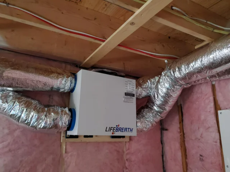 Lifebreath HRV installed in unfinished room in basement.